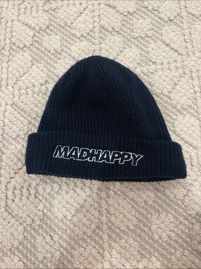 Like New Madhappy Navy Logo Ribbed Wool Beanie